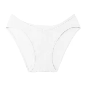 Eleganti slip in cotone a coste bianche da donna con comoda vita media traspirante