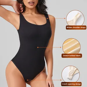 Seamless ribbed sports bodysuit for women featuring wide straps and crotch opening