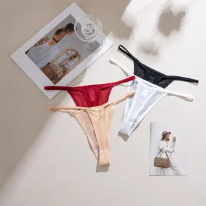 Sexy transparent mesh low-waist thongs set in various colors for women's lingerie