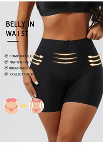 Detailed view of black seamless high waist shaping shorts showing tummy control effect