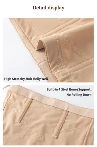 Detail of high-waist tummy control mesh panties with built-in steel bone support.