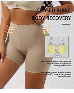 Detail view of seamless postpartum pelvic recovery shapewear shorts with tummy control.