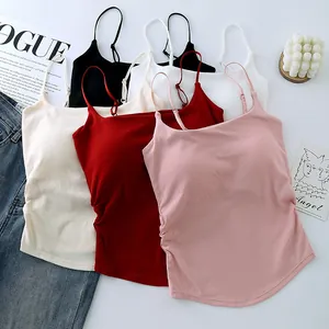 Sleeveless ruched camisole tops with built-in pads in five different colors for women
