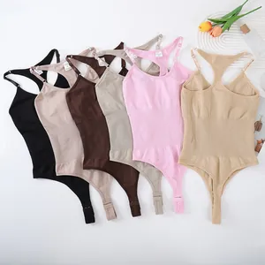 Seamless racerback thong bodysuit shapewear in multiple colors with midsection compression