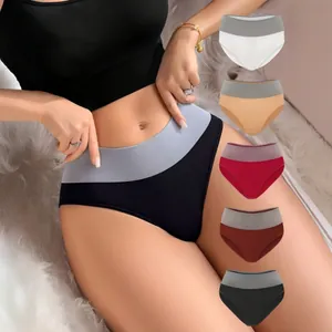 Women Mid-Waist Panties Seamless Contrast Color Breathable Polyamide Underwear Briefs Plus Size Lingerie Daily Casual Comfort Knitted Panties