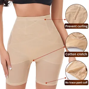 High waist tummy control shapewear shorts with cross mesh design and cotton crotch