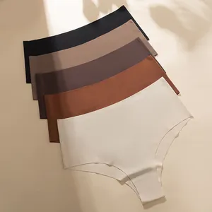 Five-pack of breathable seamless high-waist women's panties in neutral earth tones.