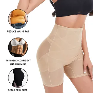 High waisted tummy control shapewear shorts with mesh criss-cross design for women