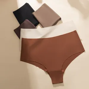 Seamless high-waisted ice silk briefs for women, breathable tummy control panties set