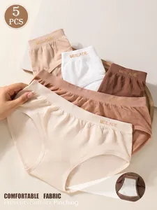 Set di 5 comodi slip senza cuciture da donna a vita media con tassello in cotone