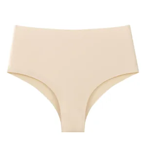 Seamless high-waisted ice silk briefs in nude beige for a breathable naked feel