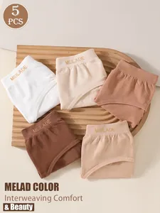Vista dettagliata di 5 slip da donna senza cuciture in toni terra con logo MEILADE