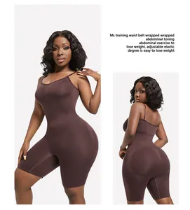 Detail view of brown seamless shapewear bodysuit for tummy control and butt lifting