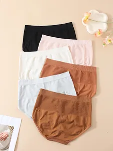 High-waisted seamless women's panties with 3D honeycomb waist design in multiple colors.