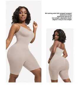 Front and back detail view of a nude tummy control shapewear bodysuit with butt lift