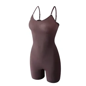Seamless tummy control bodysuit shapewear for women in brown