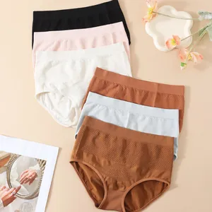 Women High Waist Seamless Panties 3D Honeycomb Belly Control Briefs Butt Lifting Breathable Nylon Knitted Plus Size Bottom