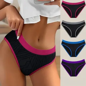 Culottes Sans Couture Taille Basse pour Femmes en Nylon Bloc de Couleur Sous-vêtements avec Entrejambe en Coton Respirant Bas