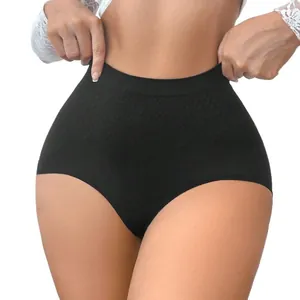 High-waisted seamless black 3D honeycomb tummy control shapewear panties for women