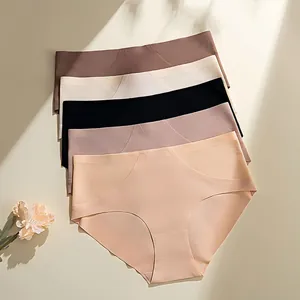 Detailed macro view of five pairs of seamless, high-elasticity women's underwear
