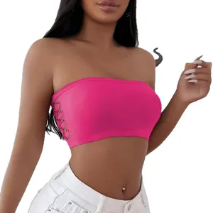 Top a fascia senza cuciture rosa acceso con cut-out, alta elasticità e traspirante quotidiano.