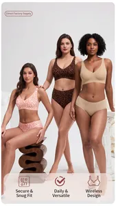 Diverse Models präsentieren nahtlose Jelly-BHs und Slips in Leoparden- und Nude-Optik.