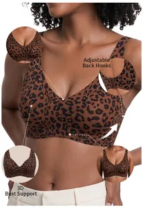 Damen nahtloser Leopard-BH mit 3D-Bruststütze und verstellbarem Rückenverschluss Detail