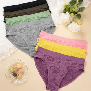 Women's seamless floral low waist panties in various colors with breathable elastic fit