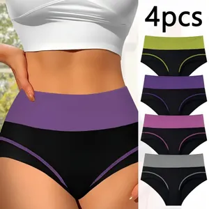 Damen Nahtlose Unterwäsche Mit Hoher Taille Feuchtigkeitstransportierend Atmungsaktiv Elastisch Farbblock Unterteil Panties Für Den Alltag