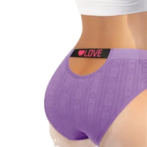 Purple seamless panties with low waist and LOVE print elastic band detail