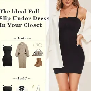 Elegant black tummy control full slip under dress for women, perfect for layering