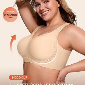 Seamless wireless plus size bra in beige with full coverage and supportive straps