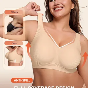 Wireless seamless plus size bra with full coverage and anti-spill design for women