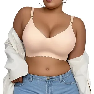 Close-up detail of a beige plus size seamless push-up bra for comfortable daily wear