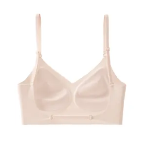 Back view of a seamless low-back U-shape bra in nude color with adjustable straps