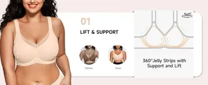 Detail van plus-size draadloze beha met 360-graden ondersteuning door gelstrips