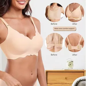 Women Plus Size Seamless Bra Jelly Wavy Edge Wire Free Push Up Bra Soft Support Lingerie Comfortable Thin Mold Cup Underwear