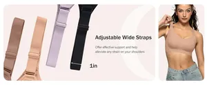 Detail view showing 1-inch adjustable wide straps on a seamless wireless sports bra.