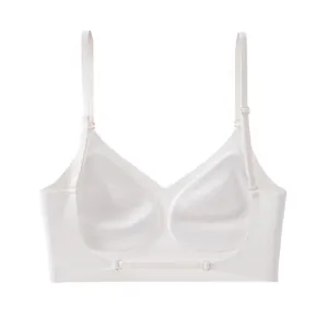 Detailed back view of a white seamless deep U-back bra with adjustable thin straps