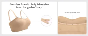 Dettaglio del reggiseno a fascia senza spalline con spalline regolabili e striscia in silicone