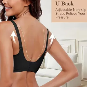 Close-up of seamless black bra featuring a U-back design and adjustable straps