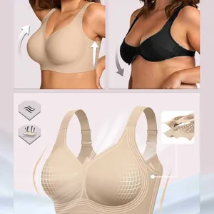 Professionele ondersteunende naadloze draadloze jelly bh voor dames in grote maten, beige en zwart