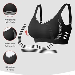 Soutien-gorge push-up noir sans couture avec col en V sans armature et inserts en gel