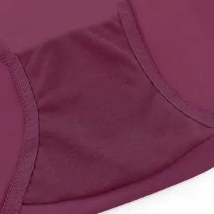Macro detail showing the soft breathable cotton crotch lining on plum purple panties