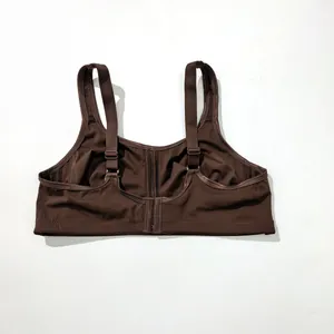 Back detail view of brown plus size wireless sports bra with wide adjustable straps