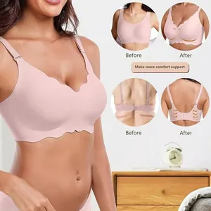Comparison of seamless pink push-up bra showing support and back smoothing effects