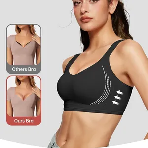 Soutien-gorge push-up noir sans couture pour femmes avec col en V et sans armatures