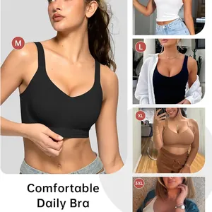 Seamless wireless daily bra for women plus size comfortable sports underwear black