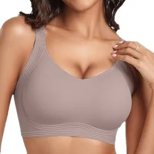 Soutien-gorge push-up sans couture et sans armature pour femme avec col en V confortable