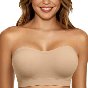 Reggiseno a Fascia Senza Spalline da Donna Push Up Supporto Antiscivolo in Nylon a Costine Bralette Senza Cuciture per Matrimonio Festa Top